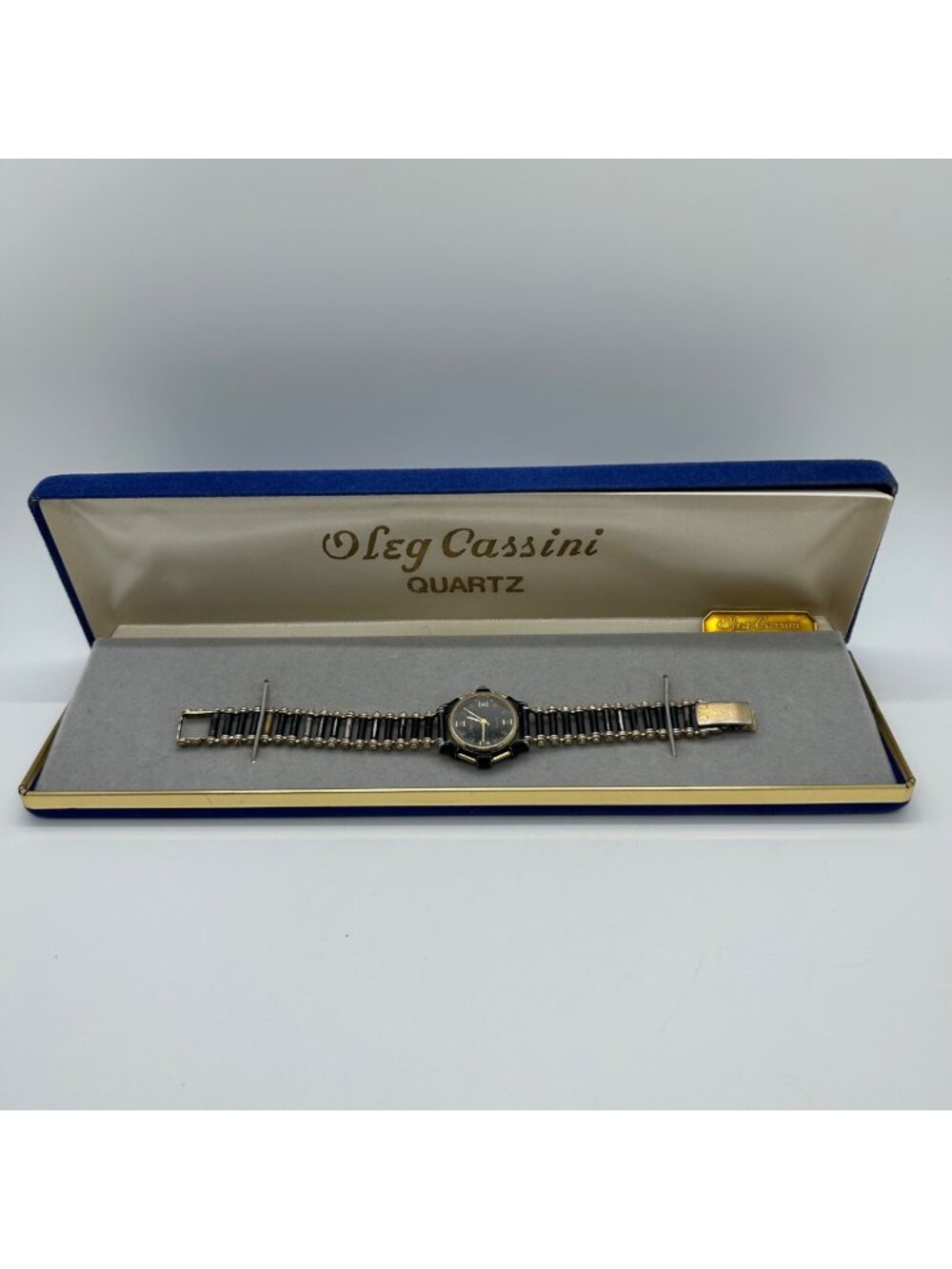 Oleg Cassini Vintage Quartz Watch Black & Gold-tone Window 90s Working READ